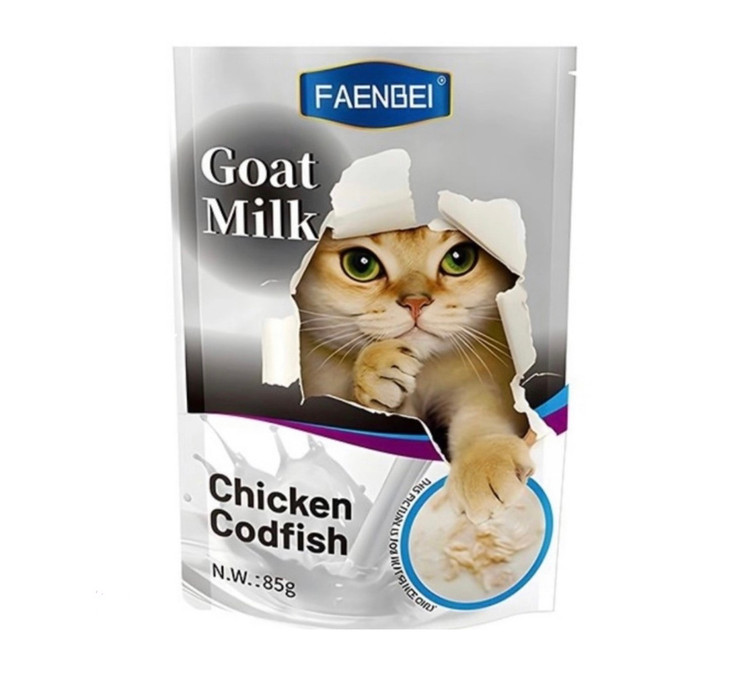 پوچ گربه فنبی مدل شیربز و مرغ و ماهی کاد وزن 85 گرم