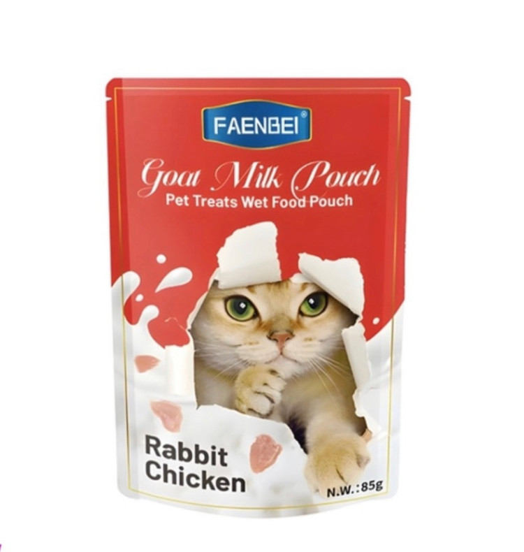 پوچ گربه فنبی مدل چانک با طعم شیر بز و مرغ وزن 85 گرم