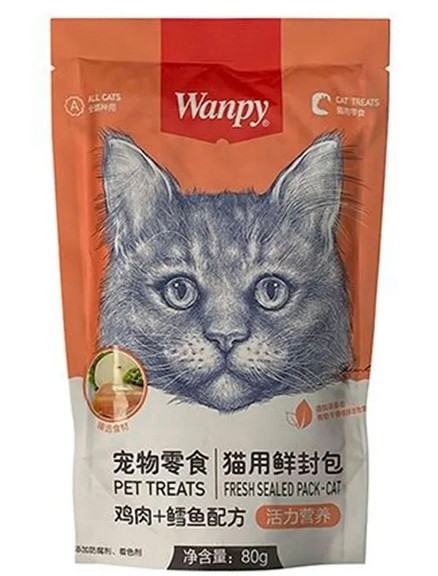 پوچ گربه ونپی مدل Fish & Chicken با طعم مرغ و ماهی کاد وزن 80 گرم