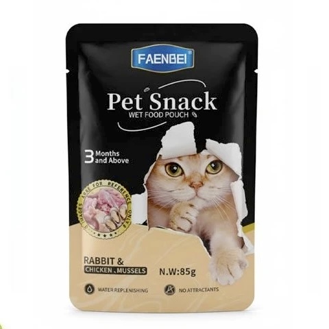 پوچ گربه پت اسنک فنبی طعم میکس خرگوش ، مرغ و صدف 85 گرم