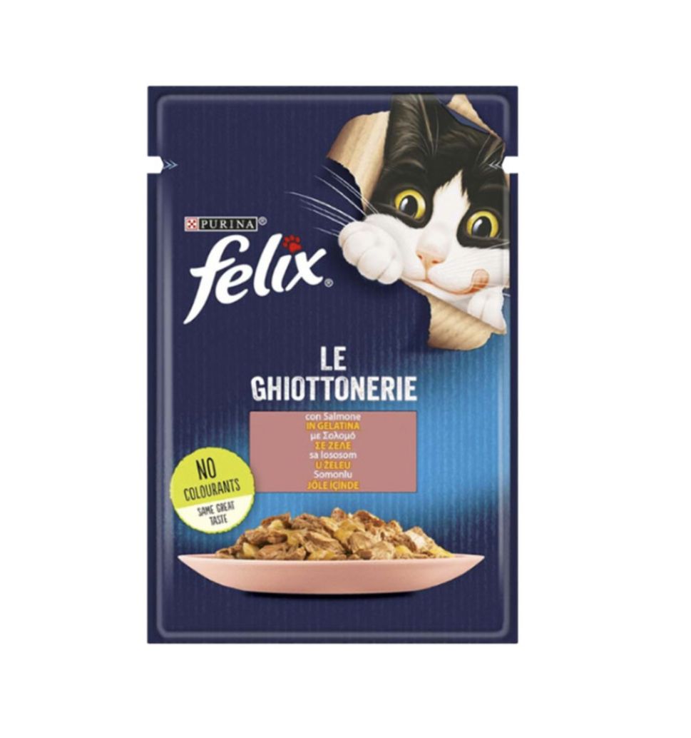 پوچ گربه فلیکس با طعم ماهی سالمون در ژله Felix Cat Pouch وزن 85 گرم