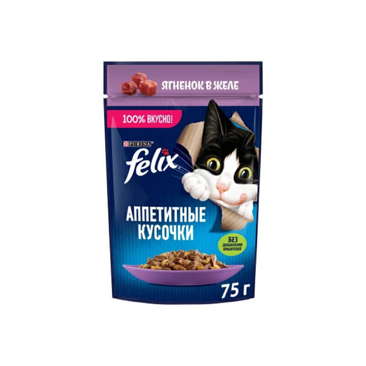 پوچ گربه فلیکس با طعم گوشت بره در ژله وزن 75 گرم