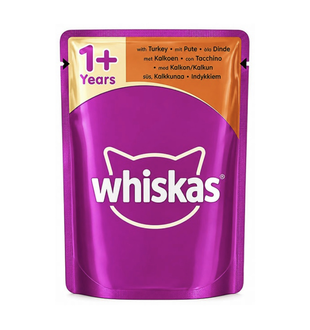 پوچ گربه ویسکاس با طعم بوقلمون Whiskas Cat Pouch in Gravy وزن 85 گرم
